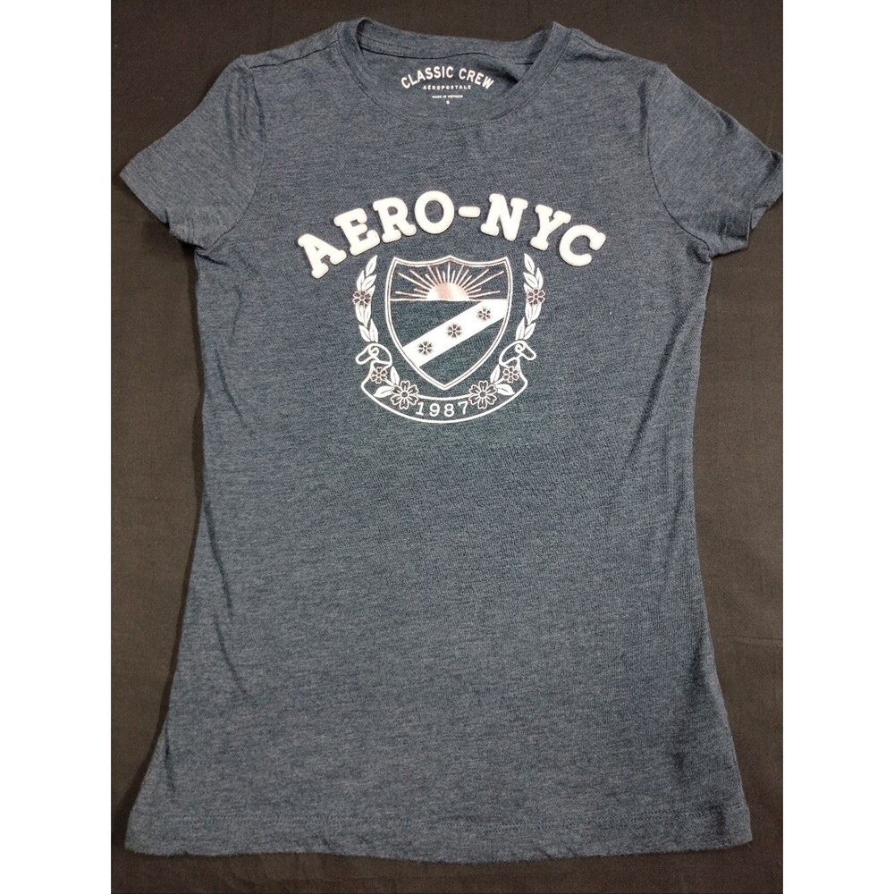 Preppy Aeropostale Navy Blue Tee With Metallic Rose Gold Crest Logo